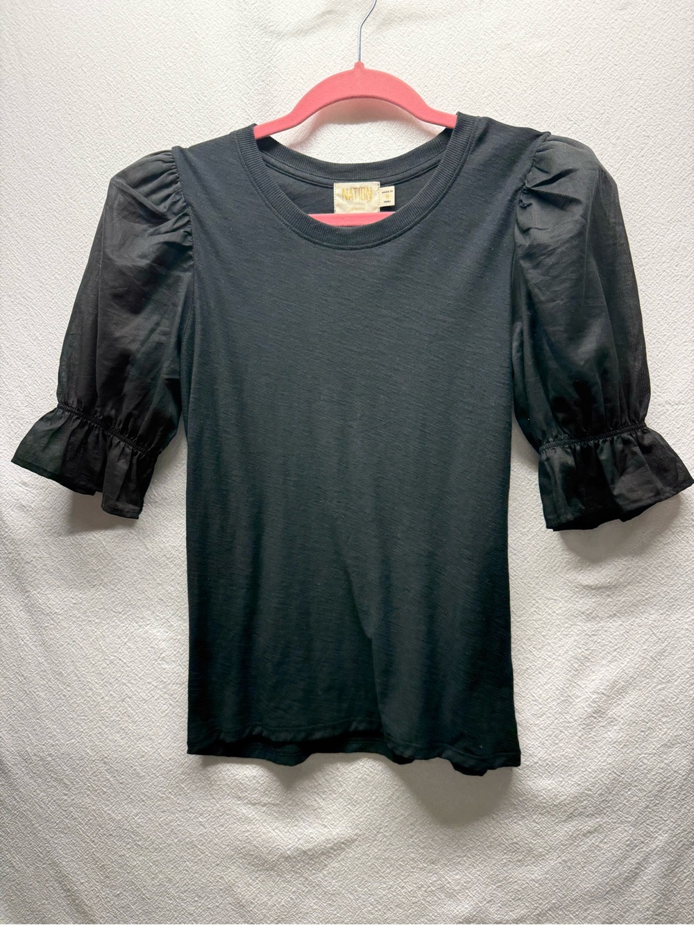 Rockstar BOHO Nation LTD Black Puff Sleeve Short Sleeve Tee Whimsy Vibe Size Sm